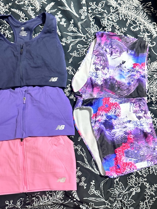 New Balance Tops - New Balance Zip-Front Sports Bras & Vibrant Purple-Pink Printed Set with shorts